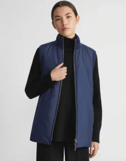 Outlet Lafayette 148 New York Wool Knit & Recycled Poly Quilted Reversible Vest Midnight Blue
