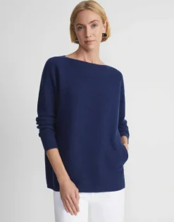 Lafayette 148 New York Wool-Cashmere Link Stitch Bateau Neck Sweater Cloud