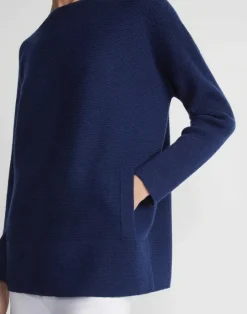 Lafayette 148 New York Wool-Cashmere Link Stitch Bateau Neck Sweater Cloud