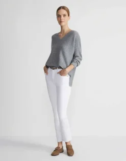 Clearance Lafayette 148 New York Wool-Cashmere Ribbed V-Neck Sweater Dune Melange