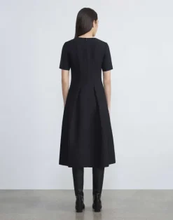 Sale Lafayette 148 New York Wool-Silk Crepe Dress Black