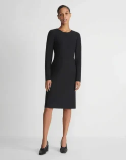 Outlet Lafayette 148 New York Wool-Silk Crepe Long Sleeve Sheath Dress Wild Bluet