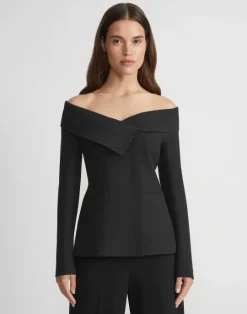 Best Lafayette 148 New York Wool-Silk Crepe Portrait Collar Jacket Black