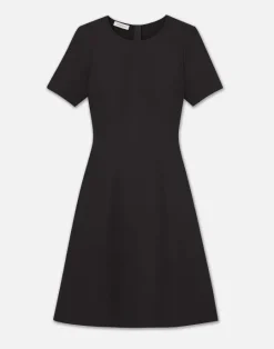 Clearance Lafayette 148 New York Wool-Silk Crepe Short Sleeve Dress Black