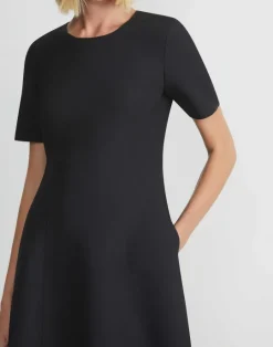 Clearance Lafayette 148 New York Wool-Silk Crepe Short Sleeve Dress Black