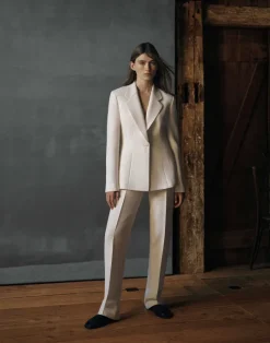 Best Lafayette 148 New York Wool-Silk Crepe Single Button Blazer Cloud