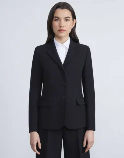 Sale Lafayette 148 New York Wool-Silk Crepe Three-Button Academy Blazer Black