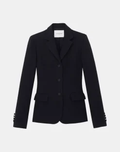 Sale Lafayette 148 New York Wool-Silk Crepe Three-Button Academy Blazer Black