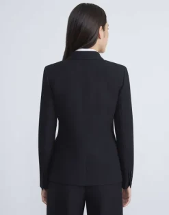 Sale Lafayette 148 New York Wool-Silk Crepe Three-Button Academy Blazer Black