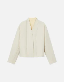 Sale Lafayette 148 New York Wool-Silk Double Face Reversible Open Front Jacket Custard/Soy