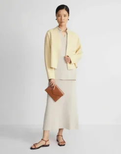 Sale Lafayette 148 New York Wool-Silk Double Face Reversible Open Front Jacket Custard/Soy