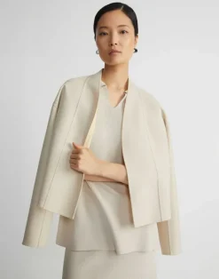 Sale Lafayette 148 New York Wool-Silk Double Face Reversible Open Front Jacket Custard/Soy