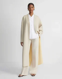 Outlet Lafayette 148 New York Wool-Silk Double Face Reversible Open Front Coat Custard/Soy